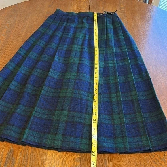 Vintage Changing Scene wool blend green and blue plaid wrap midi skirt size 7 - Picture 10 of 10